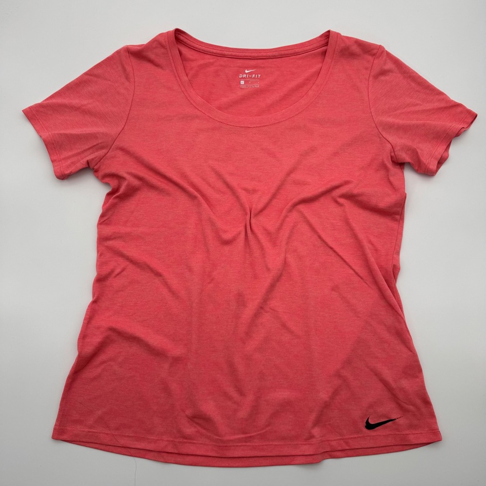 Nike Dri-FIT Womens Large Short Sleeve Scoop Neck Training T-Shirt Heather Coral
